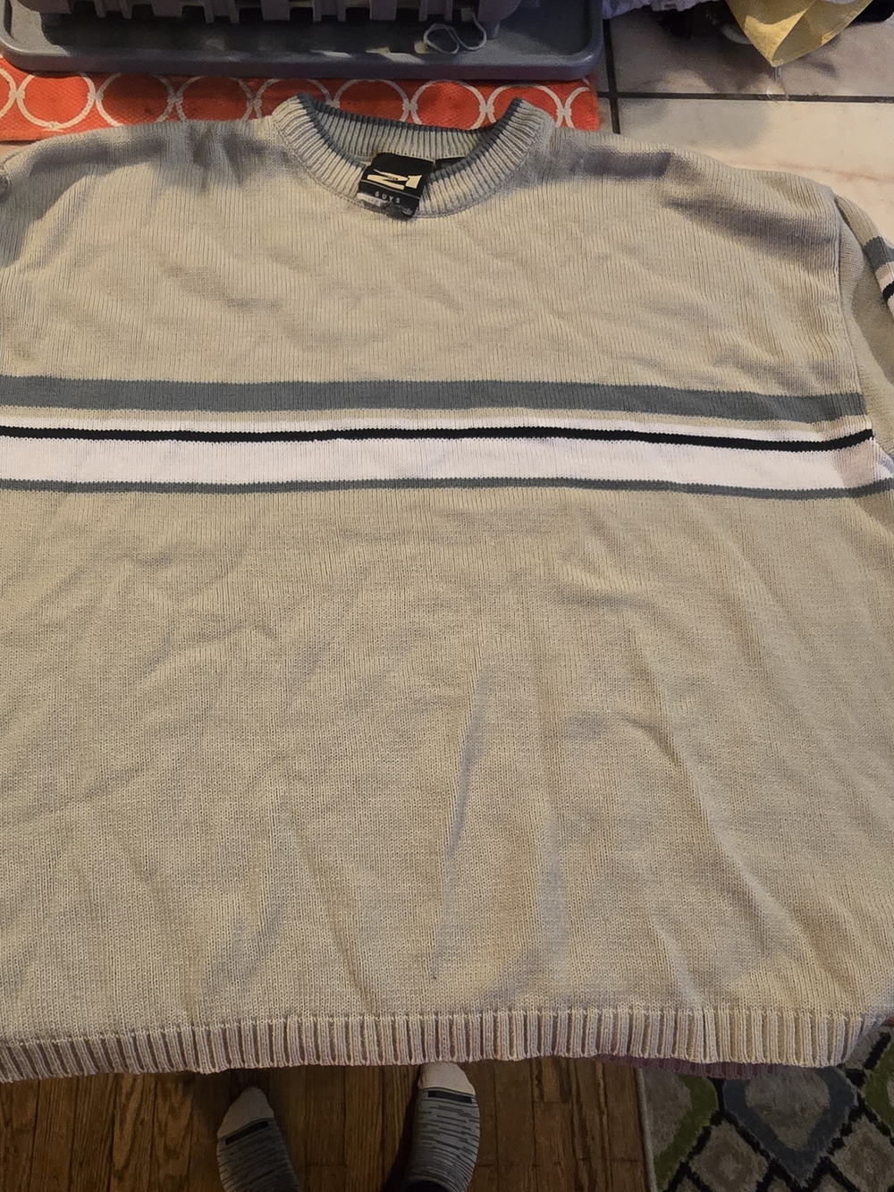 Rue21 Men’s Cream Crewneck Sweater with Striped Detail